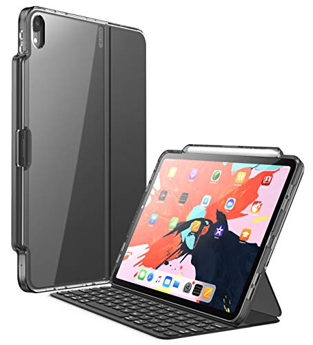 Product Cover i-Blason Case for iPad Pro 12.9 Inch (3rd Generation) 2018 Release, [Compatible with Official Smart Cover and Smart Keyboard] [Halo] Clear Protective Case with Pencil Holder, Black, 12.9