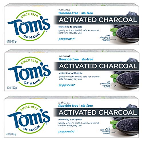 Product Cover Tom's of Maine Activated Charcoal Toothpaste, Natural Toothpaste, Peppermint, Fluoride Free, 4.7 oz 3 Pack