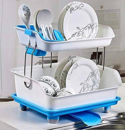 Product Cover Flyngo Plastic 2 Layer Kitchen Dish Drainer Rack - Plate, Cutlery Utensil, Fruits and Vegetable Drying Drain and Storage Stand