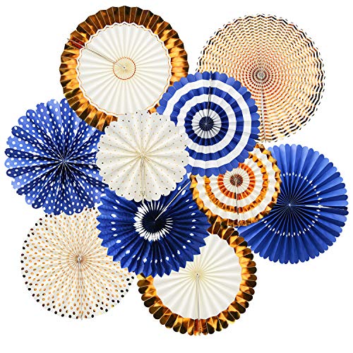 Product Cover Furuix Royal Prince Baby Shower Decorations 12pcs Navy Gold Bridal Shower Decorations Tissue Paper Fan Navy Blue Pinwheel Backdrop1st Birthday Boy Prince Party Supplies Birthday Party Decorations