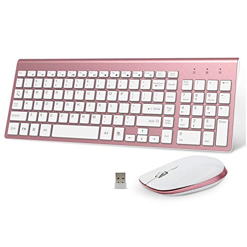 Product Cover Wireless Keyboard and Mouse Combo, FENIFOX 2.4G USB Ergonomic Compact Whisper Quiet QWERTY for Mac iMac Windows PC Computer Laptop TV (Rose Gold)