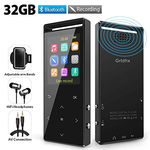 Product Cover MP3 Player, 32GB MP3 Players with Bluetooth, Hi-Fi Lossless Sound Music Player with FM Radio, Voice Recorder, Pedometer, Expandable up to 128GB TF Card, with Armband and Earphone, Black