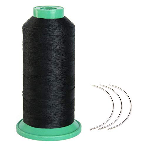 Product Cover Young Hair 1700 Meters Elastic Nylon Sewing Thread 3pcs 9cm Curl Needles for Wig Making(Black)