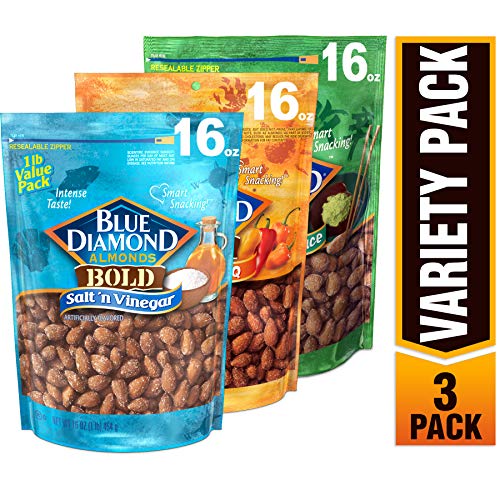 Product Cover Blue Diamond Almonds BOLD Favorites Variety Pack - Salt 'n Vinegar, Habanero BBQ, & Wasabi & Soy Sauce, BOLD Variety Pack, 16 Ounce (Pack of 3)