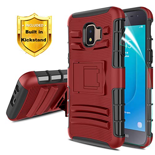 Product Cover Dingoo for Samsung Galaxy J2 2018 Case,Galaxy J2 Core/Galaxy J2 Dash/Galaxy J2 Pure/Galaxy J2 Shine Phone Case w/Kickstand&Screen Protector[Hybrid Dual Layer] Heavy Duty Protective Cover,PC-red