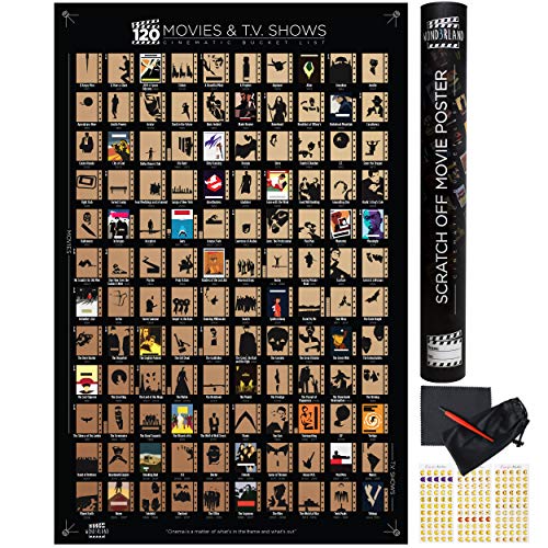 Product Cover Wond3rland Premium Scratch Off Movie Poster with 100 Films & 20 TV Shows | Unique Black Cinematic Bucket List | Deluxe Gift for Cinema Lovers | Bonus - Complete Accessories Set Included