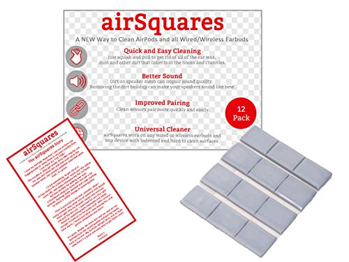 Product Cover AirSquares Gunk Remover for AirPods and Other Electronic Devices (12 Pack). Gets rid of Ear Wax and Other goo in Any Device with Small crevices. Compatible with Apple AirPods/Earphones/Earbuds/Ear