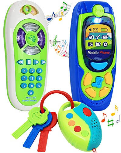 Product Cover Click N' Play Pretend Play Cell Phone TV Remote & Car Key Accessory Playset for Kids with Lights Music & Sounds (Set of 3)