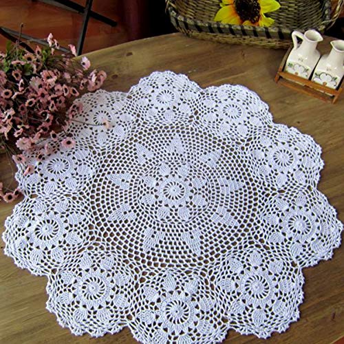 Product Cover Damanni White Cotton Handmade Crochet Lace Tablecloth Doilies,Round,24 Inch