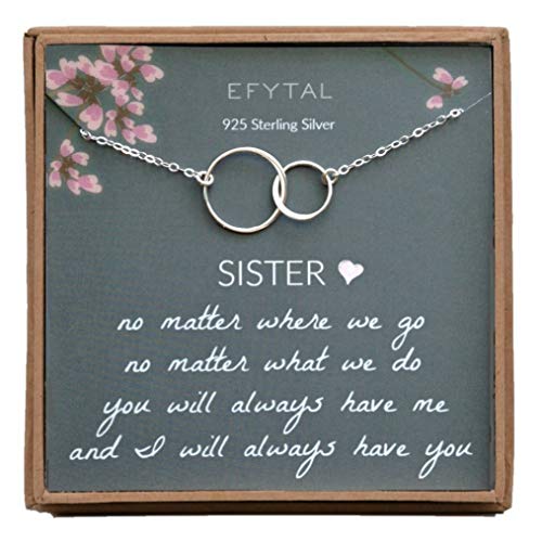 Product Cover EFYTAL Sister Gifts from Sister, 925 Sterling Silver Double Circle Necklace, Birthday Jewelry Gift Necklaces for Sisters, No Matter