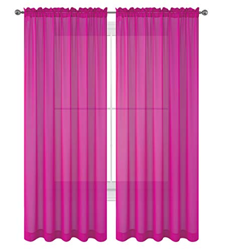 Product Cover Drape/Panels/Scarves/Treatment Beautiful Sheer Voile Window Elegance Curtains Scarf for Bedroom & Kitchen Fully Stitched and Hemmed, Set of 2 Hot Pink (Hot Pink, 84