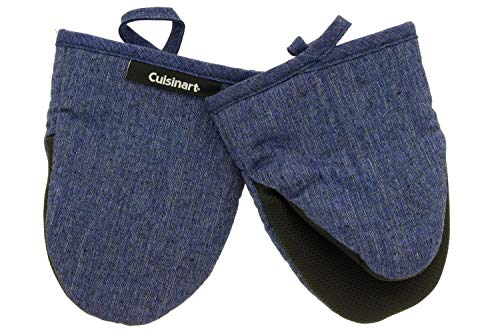 Product Cover Cuisinart Chambray Neoprene Mini Oven Mitts, 2pk - Heat Resistant Kitchen Gloves to Protect Hands & Surfaces w/ Non-Slip Grip & Hanging Loop -Ideal for Handling Hot Cookware/Bakeware - Indigo
