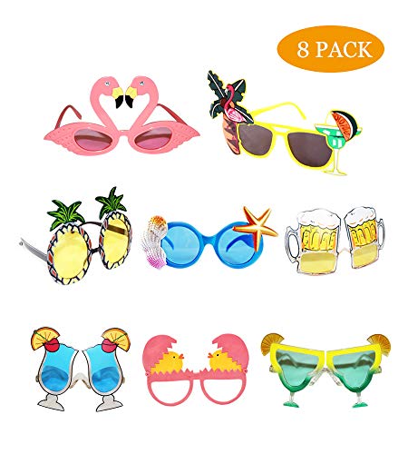 Product Cover Funny Sunglasses,Novelty Party Sunglasses, Creative Funny Sunglasses, Funny Hawaiian Tropical Sunglasses,Luau Fancy Dress Party Supply, Hawaii Themed Sunglasses,Beach Photo Booth Props(8 Pack)