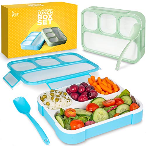 Product Cover Bento Lunch Box Container For Kids and adults, 2 Leakproof Food & Meal Prep storage With 4 Compartments + Cutlery Perfect For Healthy Food & Snacks BPA & FDA Free Microwave Dishwasher Safe - PLUSPOINT
