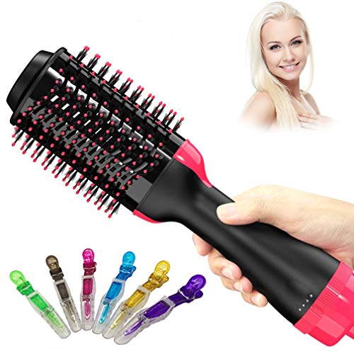 Product Cover Hair Dryer Brush, Vinkki One Step Hair Dryer Volumizer 3 in 1 Negative Ion Hot Air Brush Hair Straightener Curler Styler Electric Blow Dryer Brush for All Hairstyle Salon, with 6 Hair Clips