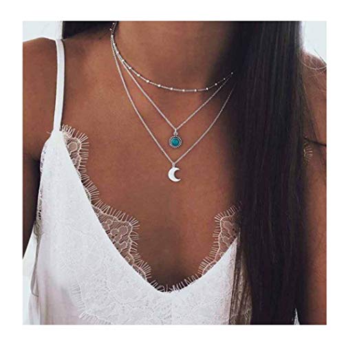 Product Cover Edary Bohemian Moon Multilayer Necklace Turquoise Silver Necklaces Chain Jewelry for Women