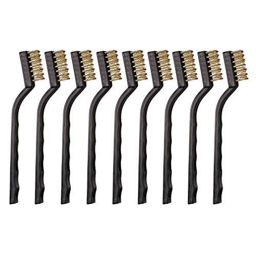 Product Cover 9PCS Mini Brass Brushes Set, Curved Handle Scratch Wire Toothbrush, Cleaning Welding Slag and Rust