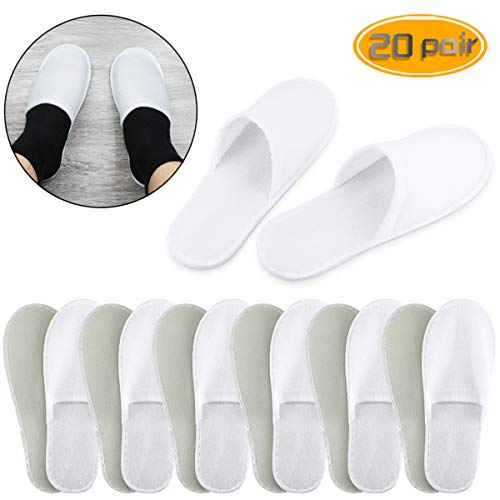 Product Cover Wpxmer 20 Pair Disposable Slippers,Non-Slip Slippers - Common Size for Women and Men, Cotton Velvet Closed Toe Slippers for Home, Hotel, or Commercial Use(White)