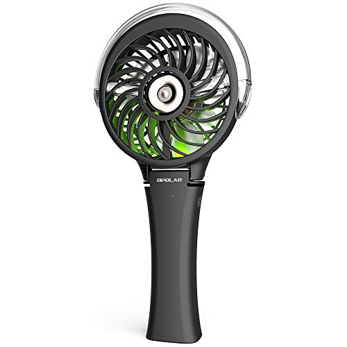 Product Cover OPOLAR Small Handheld Portable Misting Fan, 2500mAh Battery Operated Rechargeable Personal Water Spray Mist Cooling Fan Humidifier, 3 Speeds, Neon Light, Quiet and Powerful Airflow 180° Foldable Fan