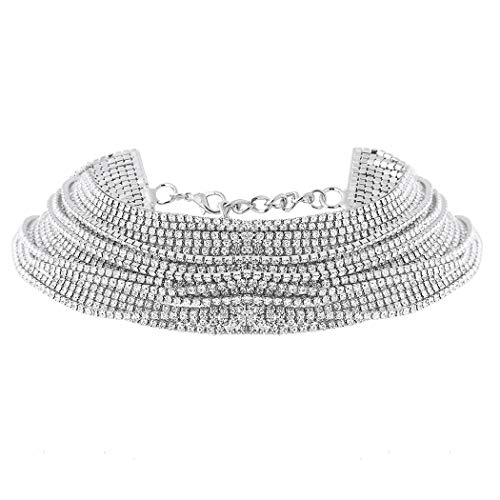 Product Cover Nicute Rhinestone Choker Necklace Silver Layered Crystal Necklaces Chain Festival Jewelry for Women and Girls