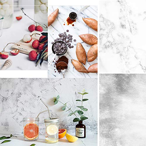 Product Cover KonPon 32.6''X21.6''(83x55cm) Double-Sided White Marble Texture and Light Gray Cement Wall Pattern Background for Food Cake Cosmetics FruitsTabletop Photography Pictures GS-01