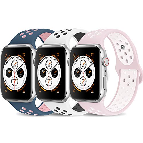 Product Cover AdMaster Compatible with Apple Watch Band 42mm 44mm,Soft Silicone Replacement Wristband Compatible with iWatch Series 1/2/3/4 - M/L WhiteBlack/MidnightBlue VintageRose/BarelyRose PearlPink