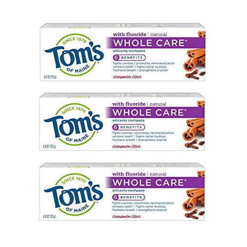 Product Cover Tom's of Maine Whole Care Toothpaste, Toothpaste, Natural Toothpaste, Cinnamon Clove, 4.0 Ounce, 3-Pack