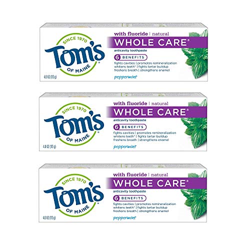 Product Cover Tom's of Maine Whole Care Toothpaste, Toothpaste, Natural Toothpaste, Peppermint, 4.0 Ounce, 3-Pack