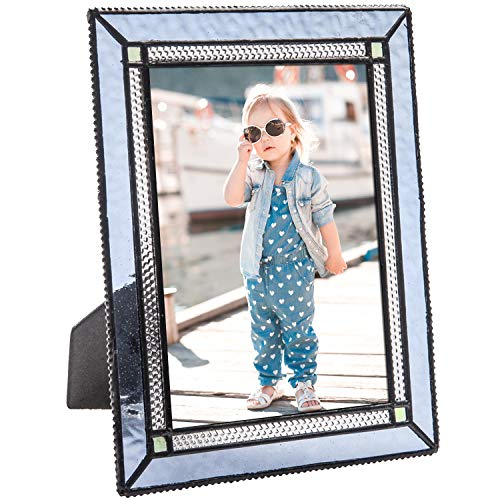 Product Cover 5x7 Blue Picture Frame Family Photo Gifts for Her Baby Women Vintage Stained Glass Home Decor Vertical Horizontal Easel Table Top J Devlin Pic 418 Series (5x7)