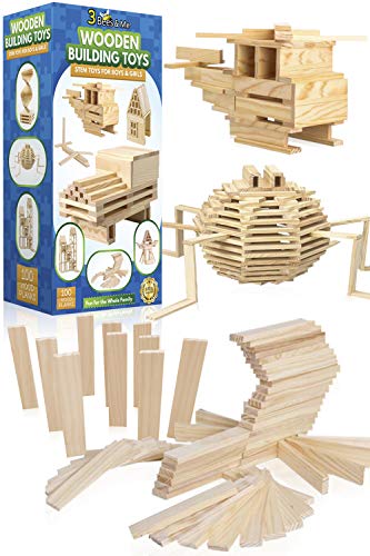 Product Cover 3 Bees & Me Wooden Building Toys - STEM Toys for Boys and Girls - 100 Wood Plank Pieces