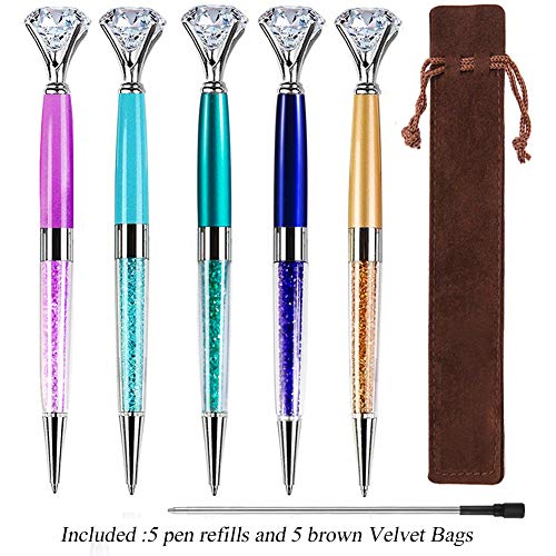 Product Cover EVNEED 5 Pcs Big Diamond Pen Rhinestones Crystal Metal Ballpoint Pens Black Ink for Women Girsl Gifts
