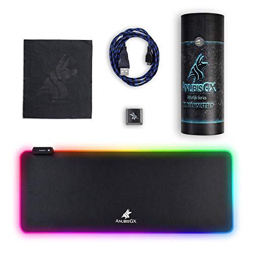 Product Cover RGB Gaming Mouse Pad ANUBISGX, Best XL Light Up Oversized Computer Gaming XL Desk Mat, 10 Type Glowing LED Pad, Large Waterproof Extended Mousepad Surface, Black Non-Slip RBG Precision 31.5 x 11.8 in