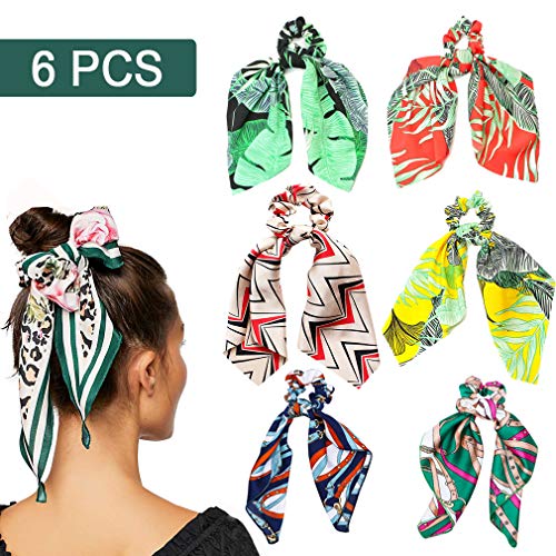 Product Cover 6Pcs Hair Scrunchies Satin Silk Hair Scarf Band Ponytail Holder Elastics Scrunchy Ties Soft Ropes for Women Girls Hair Accessories