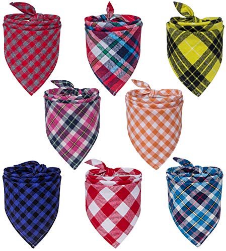 Product Cover 8 Pack Dog Bandanas & Dog Scarf, Triangle Pet Scarf Washable Reversible Plaid Printing Kerchief Neckerchief Handkerchief for Pet Dog Cat