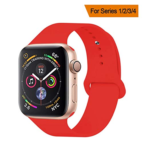 Product Cover YC YANCH Compatible with for Apple Watch Band 42mm 44mm, Soft Silicone Sport Band Replacement Wrist Strap Compatible with for iWatch Series 5/4/3/2/1, Nike+, Sport, Edition, M/L, Size, Red