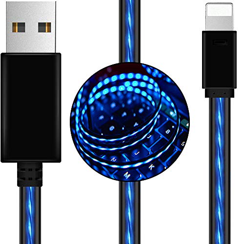 Product Cover AoLiPlus 6.6 FT Longer LED Charging Cable Visible Flowing Light UP USB Charger Sync Data Cords Compatible with Phone X/8/8 Plus/7/7 Plus/6/6 Plus/5/5S/5C/SE/Pad and More (Blue)