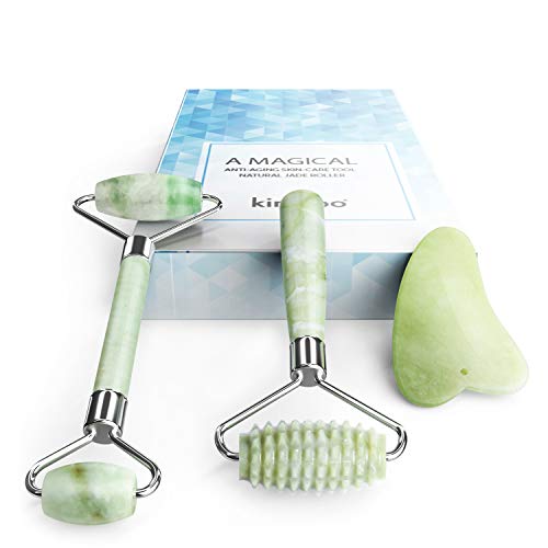 Product Cover Kimkoo Jade Roller for Face-3 in 1 Kit with Gua Sha Massager Tool,100% Real Natural Jade Stone Facial Roller Anti Aging,Face Beauty Set for Eye Anti-wrinkle