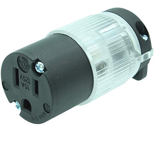 Product Cover Journeyman-Pro 515CV-LIT Lighted 15 Amp 120-125 Volt, NEMA 5-15R, 2Pole 3Wire, Straight Blade, Female Plug Replacement Cord Connector Outlet, Commercial Grade PVC Power Indicating (BLACK LIT 1-PACK)