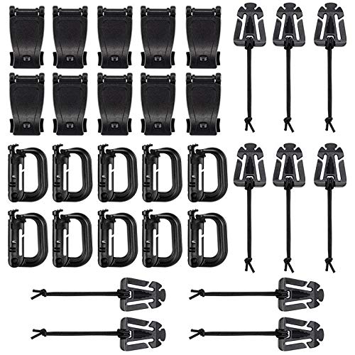 Product Cover BOOSTEADY Kit of 30 Attachments for Molle Bag Tactical Backpack Vest Belt,D-Ring Grimlock Locking Gear Clip, Web Dominator Elastic Strings, Strap Management Tool Buckle