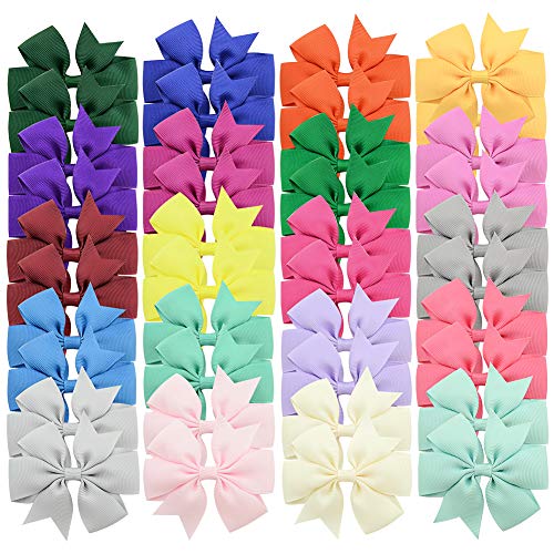 Product Cover 40 Pcs 3inch Boutique Grosgrain Ribbon Baby Girls Hair Bows with Clips for Teens Toddlers (20Colors/40Pcs 2)
