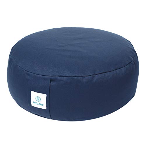 Product Cover Incline Fit Zafu Yoga Meditation Cushion with Zipper, Round Meditation Pillow Bolster Filled with Buckwheat Hulls With Machine Washable Cotton Cover and Carry Handle, Round, Midnight Blue