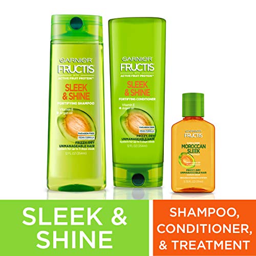 Product Cover Garnier Hair Care Fructis Sleek & Shine Shampoo, Conditioner, and Moroccan Argan Oil Treatment, For Frizzy, Dry Hair, Paraben Free, 1 Kit