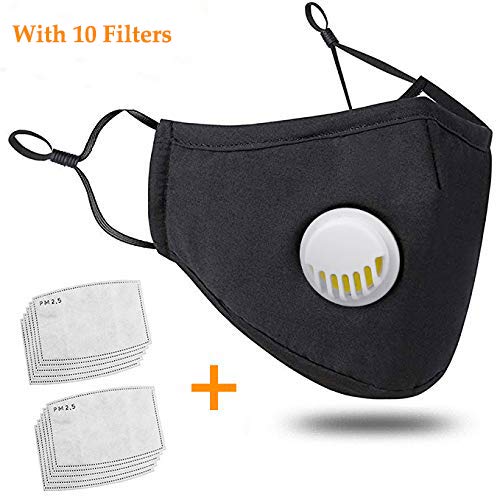 Product Cover KACOOL Face Mask for Bikers Men Women Anti Pollution Dust Respirator N95 Mask with 10 Activated Carbon Filters for Gas Running, Washable and Reusable (Black)