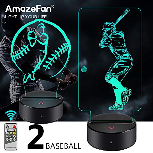 Product Cover AmazeFan Baseball Night Light for Kids - 3D Baseball Night Lamp 7 Colors Optical Illusion Touch & Remote Control with 2 Acrylic Flats Best Birthday Christmas New Year Gifts for Boys Girls Baby