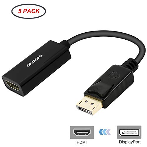 Product Cover DisplayPort to HDMI Adapter 5 Pack, Benfei DP Display Port to HDMI Converter Male to Female Gold-Plated Cord Compatible for Lenovo Dell HP and Other Brand