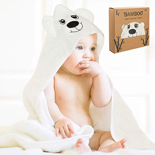 Product Cover Organic Bamboo Baby Hooded Towel Soft and Super Absorbent Toddler Hooded Bath Towel with Cute Bear Ears for Babies