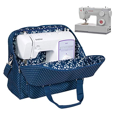 Product Cover Everything Mary Deluxe Blue Sewing Machine Carrying Storage Case - Sewing Machine Tote Fits Most Standard Size Brother and Singer Machines - Portable Sewing Case with Shoulder Strap for Travel