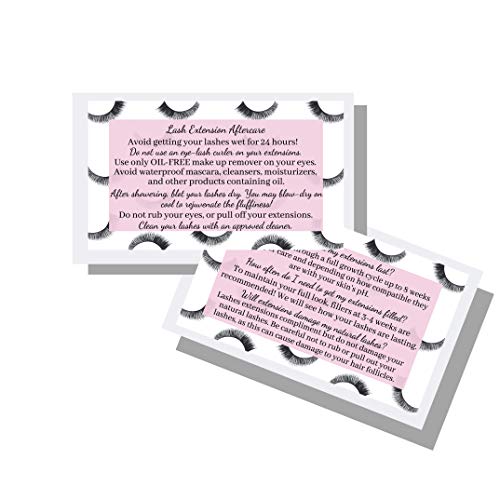 Product Cover Lash Extension Aftercare Instructions Business Cards | Package of 50 | Lash Boss Pink Design Double Sided Size 3.5 x 2
