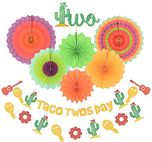 Product Cover Taco TWOsday Birthday Decoration Taco Twosday Cactus Party Decorations, Gold Glittery Two Cake Topper, Mexican Fiesta Themed Second Birthday Party Decorations, Cinco de Mayo, 2nd Birthday Supplies