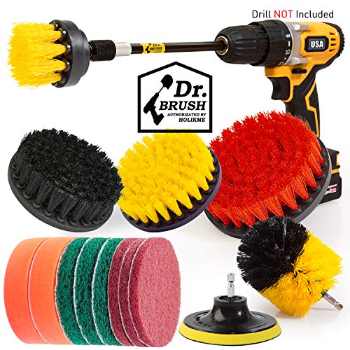 Product Cover Holikme 15Piece Drill Brush Attachments Set, Scrub Pads & Sponge,Buffing Pads，Power Scrubber Brush with Extend Long Attachment，Car Polishing Pad Kit